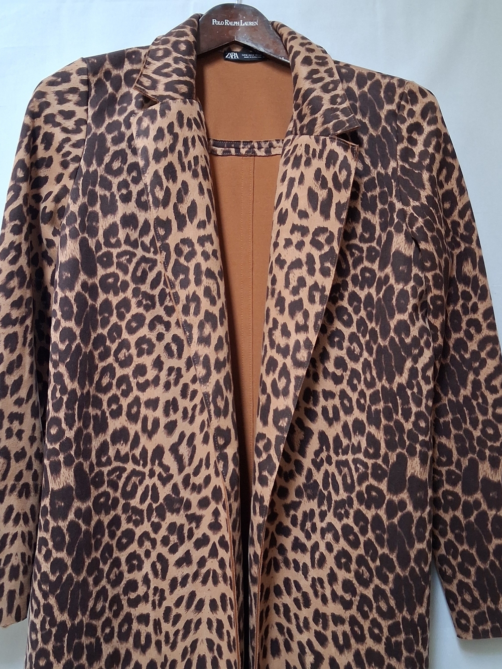Zara Leopard Print Duster Coat Women Medium Brown Animal Print Open Front Jacket - Picture 2 of 6